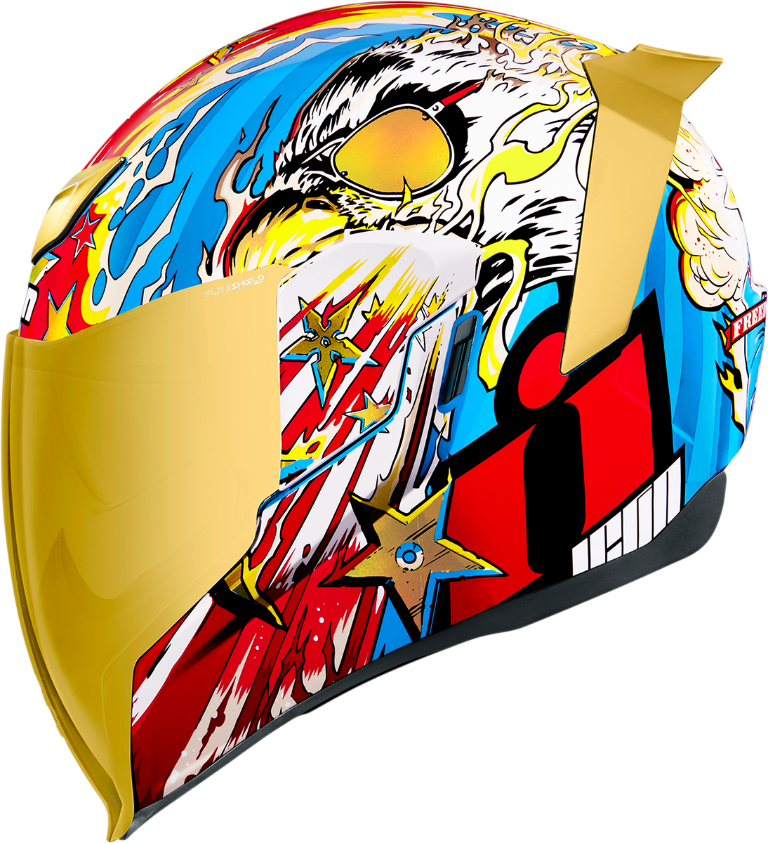 Bill's Exhausts ICON Airflite™ helmet in gold with Freedom Spitter design, small size, featuring a sleek aerodynamic shell and clear visor.