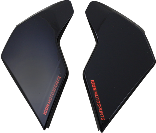 Red ICON Airflite™ Side Plates for Crosslink helmet, compatible helmet parts by Bill's Exhausts, shown in the product image.