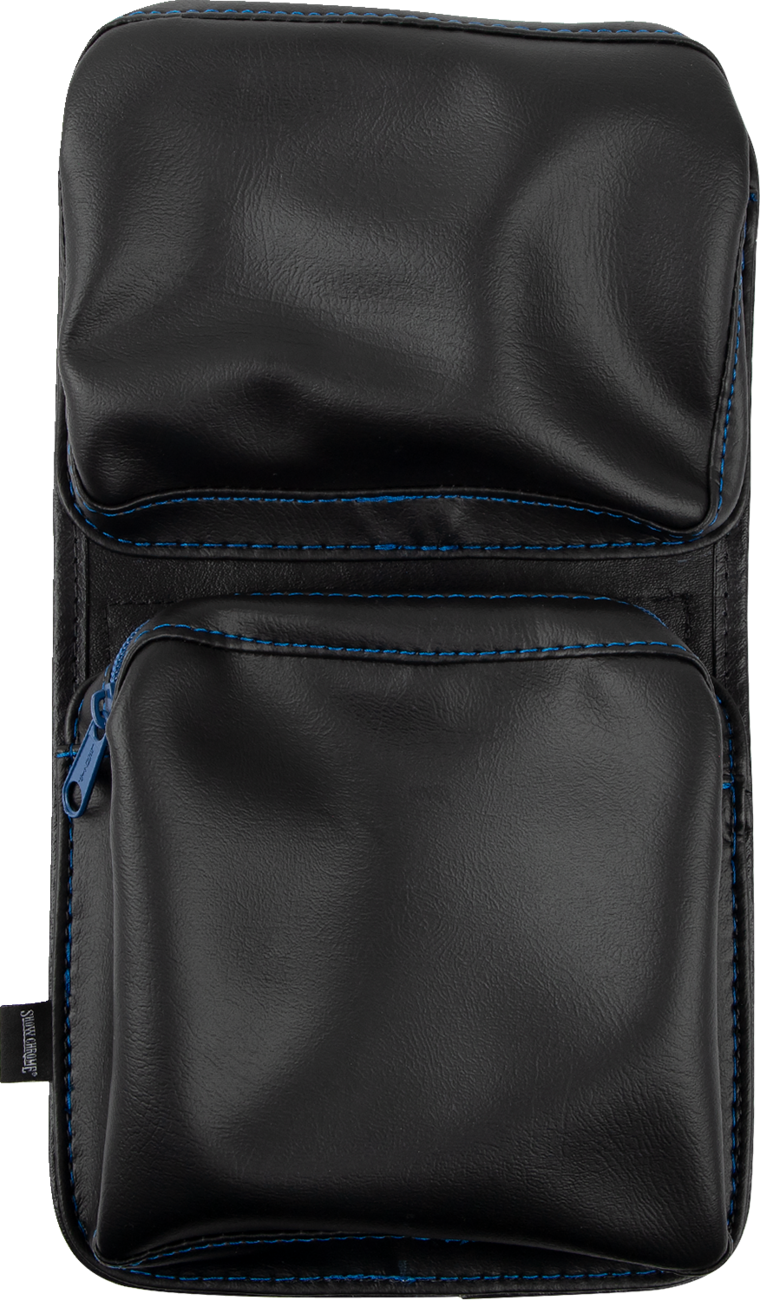 Black SHOW CHROME Kaliber dash pouch with blue zipper, designed for engine storage, by Bill's Exhausts.
