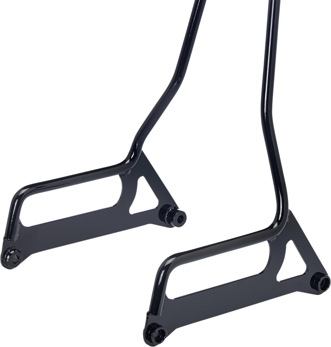 Biltwell Exfil FXD sissy bar in gloss black, motorcycle sissy bar with sturdy design, mounted on a Harley FXD motorcycle.