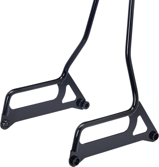 Biltwell Exfil FXD sissy bar in gloss black, motorcycle sissy bar with sturdy design, mounted on a Harley FXD motorcycle.