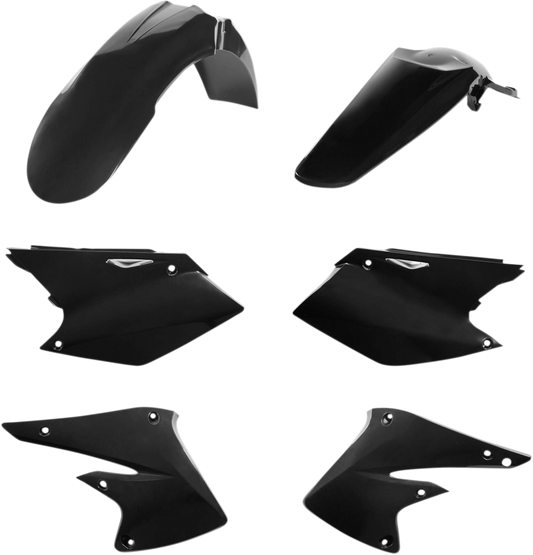 Black Acerbis standard replacement body kit for motorcycles, featuring durable plastic panels with sleek finish.