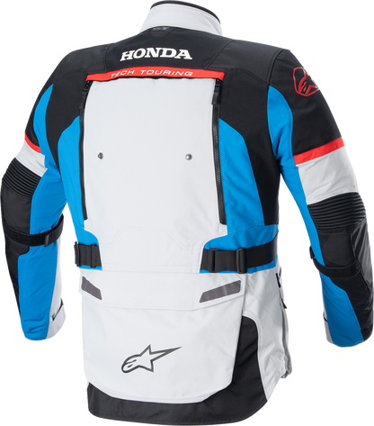 Alpinestars Honda Bogotà Pro Drystar motorcycle jacket in gray, black, red, and blue, medium size, with protective design details.