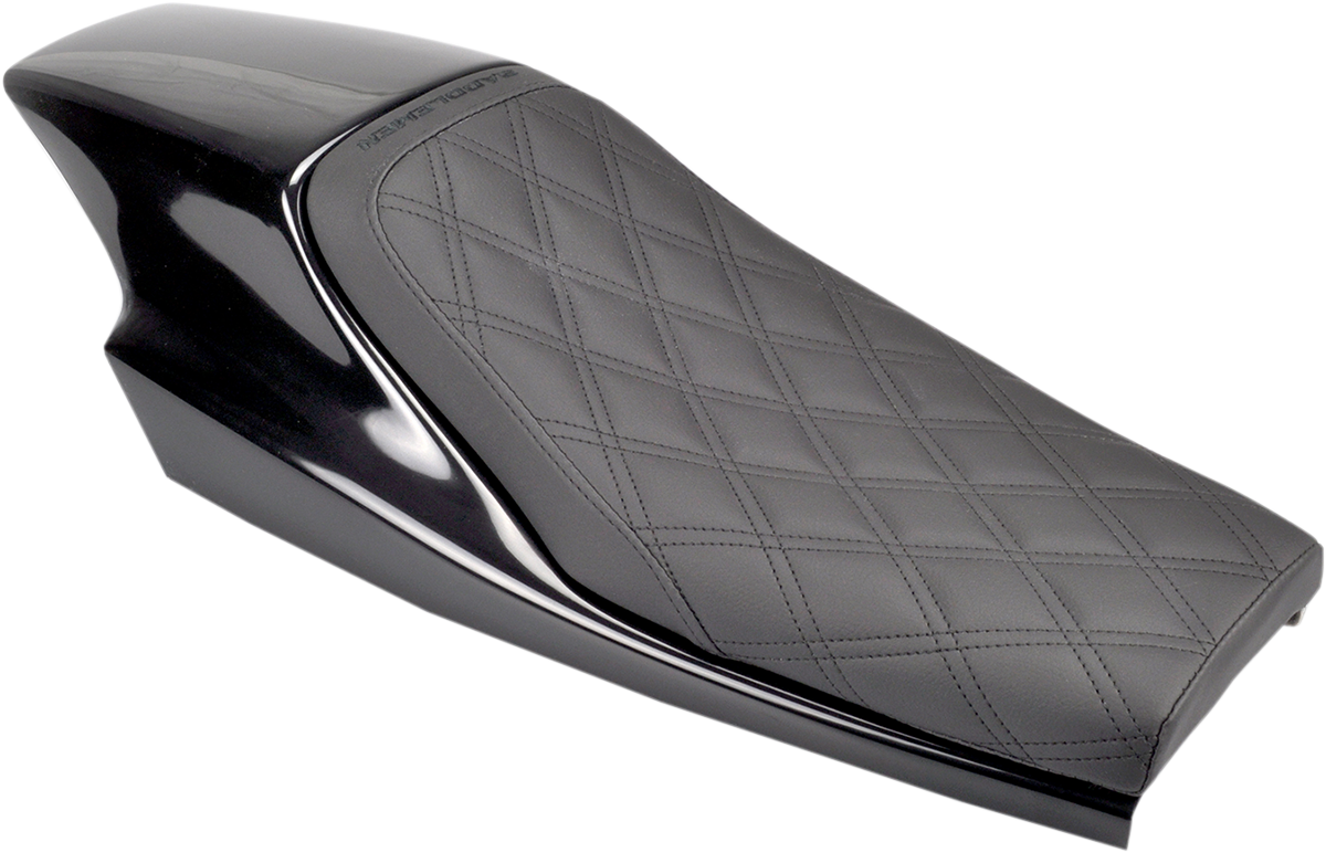 Vintage saddle seat with lattice stitching from SADDLEMEN, designed for classic motorcycle style, featuring a durable leather finish.