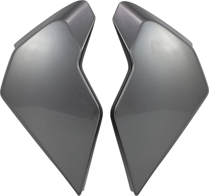 Silver ICON Airflite™ side plates with jewel design for helmet parts by Bill's Exhausts, shown on a helmet.