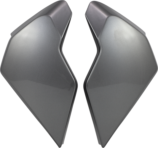 Silver ICON Airflite™ side plates with jewel design for helmet parts by Bill's Exhausts, shown on a helmet.