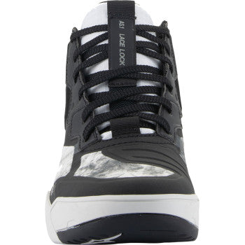 Alpinestars Speedflight shoes in black, gray, and white, US 13.5, showing side view with sporty design and branding.