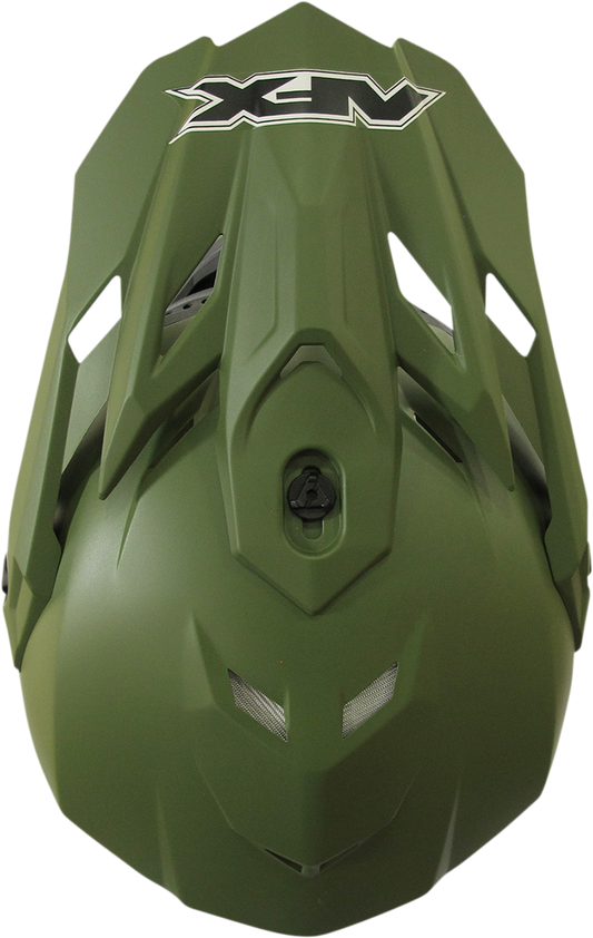 Bill's Exhausts AFX FX-19R matte olive motorcycle helmet, XL size, with clear visor and ventilation details.