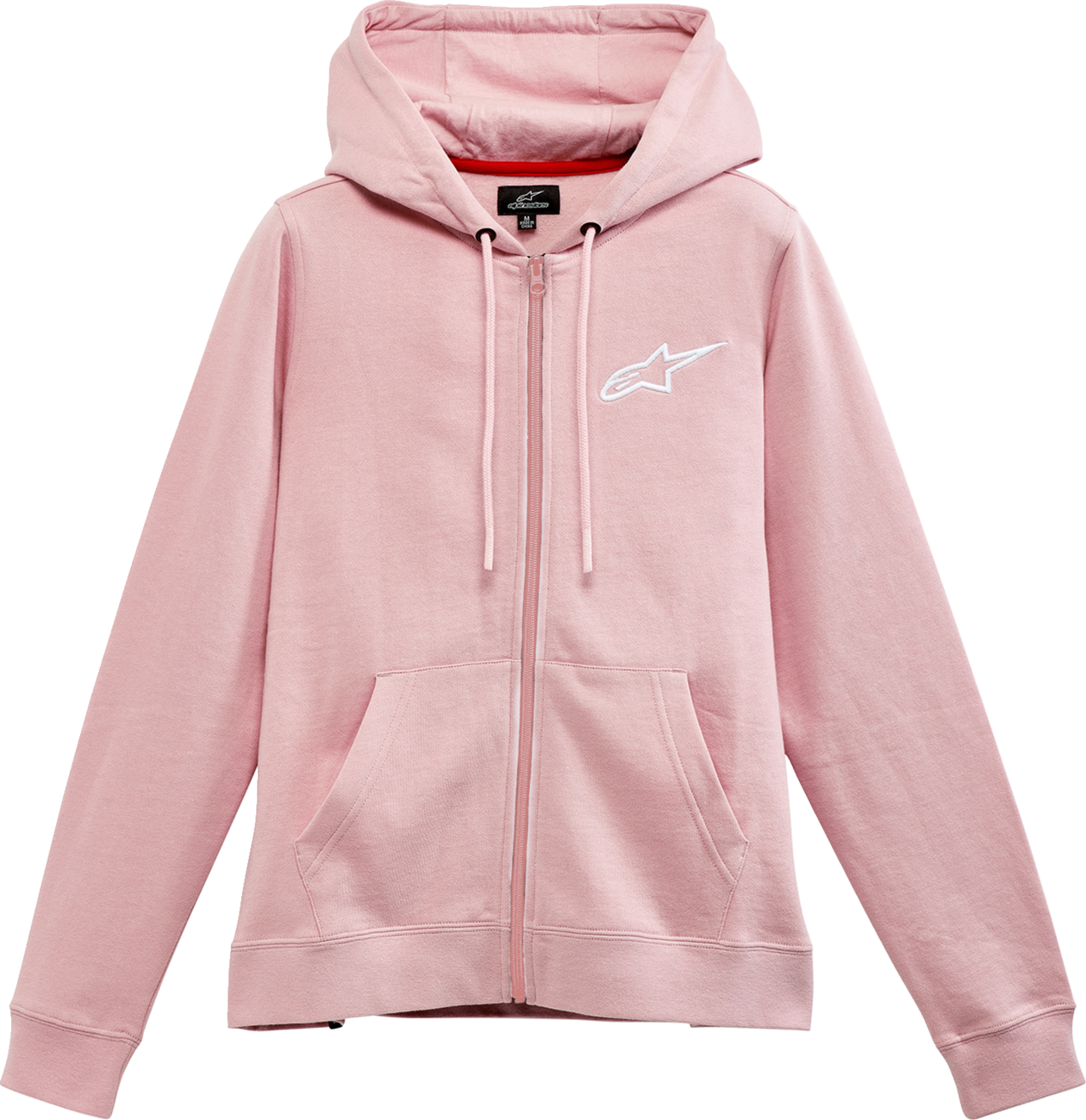 Pink and white Alpinstars Women's Ageless Zip Hoodie, medium size, showing front view with zip closure and stylish design.