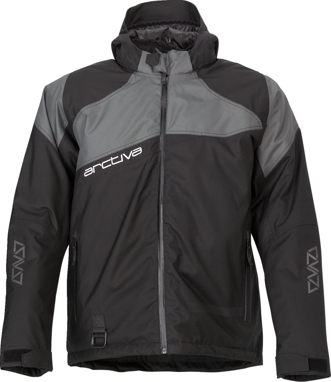 Black and gray ARCTIVA Pivot 5 Hooded Jacket in 3XL from Bill's Exhausts, featuring a front zipper and hooded design.