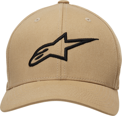 Black and sand Alpinstars Ageless Curve Hat in small/medium size with curved brim and adjustable strap, stylish headwear for men and women.