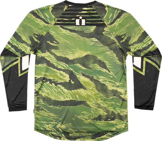Bill's Exhausts ICON Tiger’s Blood Jersey in green camo, 3XL, featuring bold tiger and camo design on lightweight jersey fabric.