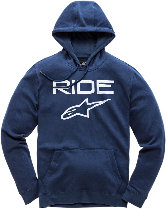 Alpinestars Ride 2.0 navy and white hoodie in XL size, featuring the Alpinestars logo and casual design, front view.