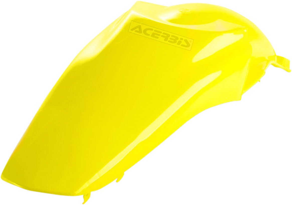 Yellow Acerbis rear fender for motorcycle, body part with mounting points, designed for durability and style.