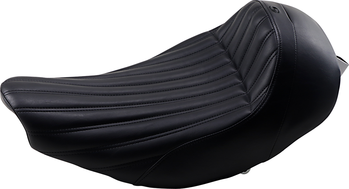 Black SADDLEMEN Knuckle Solo Seat for Indian motorcycles, featuring a sleek, contoured design for comfortable riding.