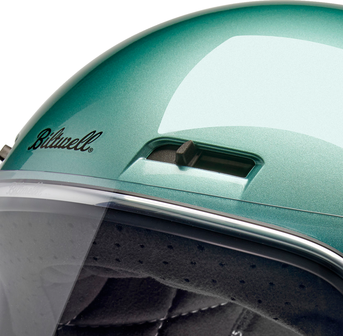 BILTWELL Gringo SV helmet in metallic seafoam color, medium size, featuring a smooth, shiny finish and classic helmet design.