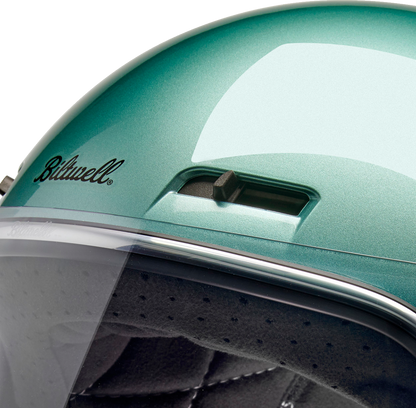 BILTWELL Gringo SV helmet in metallic seafoam color, medium size, featuring a smooth, shiny finish and classic helmet design.