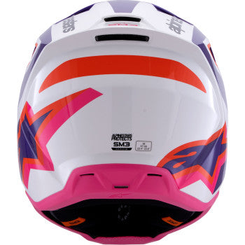 Alpinestars SM3 helmet in gloss white, purple, and pink, medium size, featuring sleek design and ventilation openings.