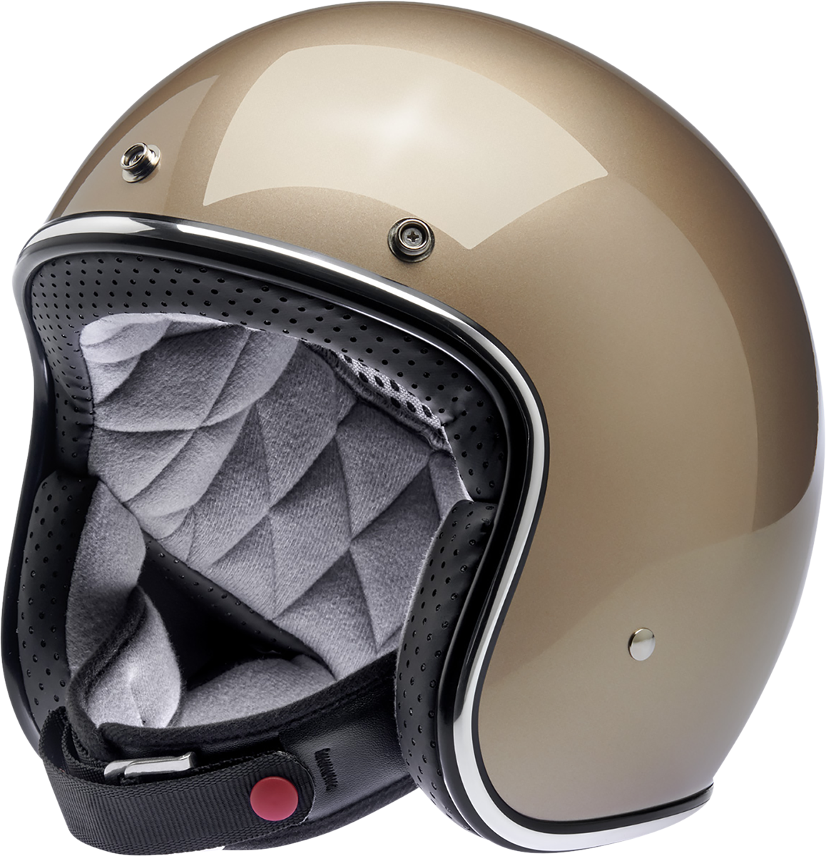 Bill's Exhausts Biltwell Bonanza helmet in metallic champagne, large size, with a smooth glossy finish and classic helmet shape.