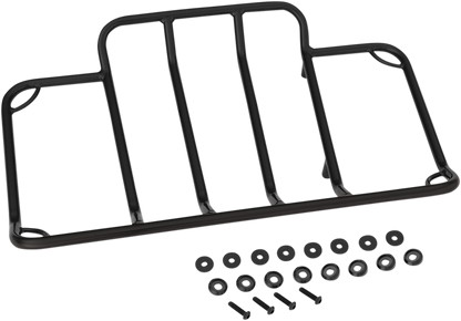 SHOW CHROME Trunk luggage rack in black for engine, designed by Bill's Exhausts, with a sturdy metal frame and mounting hardware.