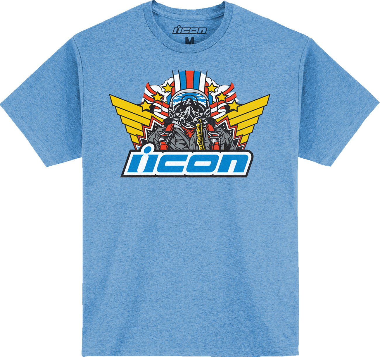 Blue ICON Flyboy™ T-Shirt by Bill's Exhausts, small size, casual fit with graphic design visible in the image.