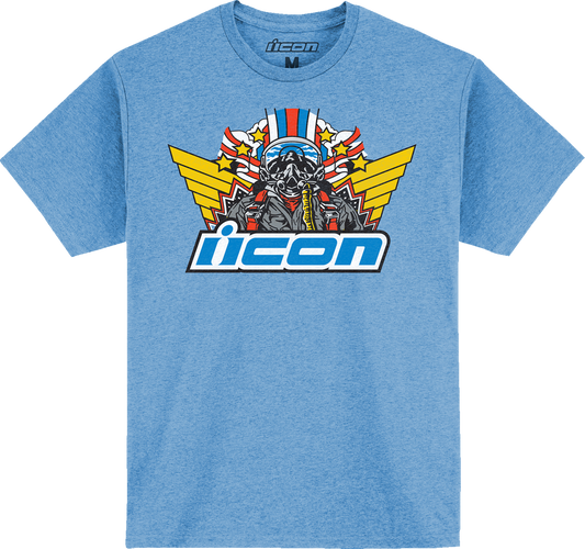 Blue ICON Flyboy™ T-Shirt by Bill's Exhausts, medium size, showing front view with graphic design and comfortable fabric.