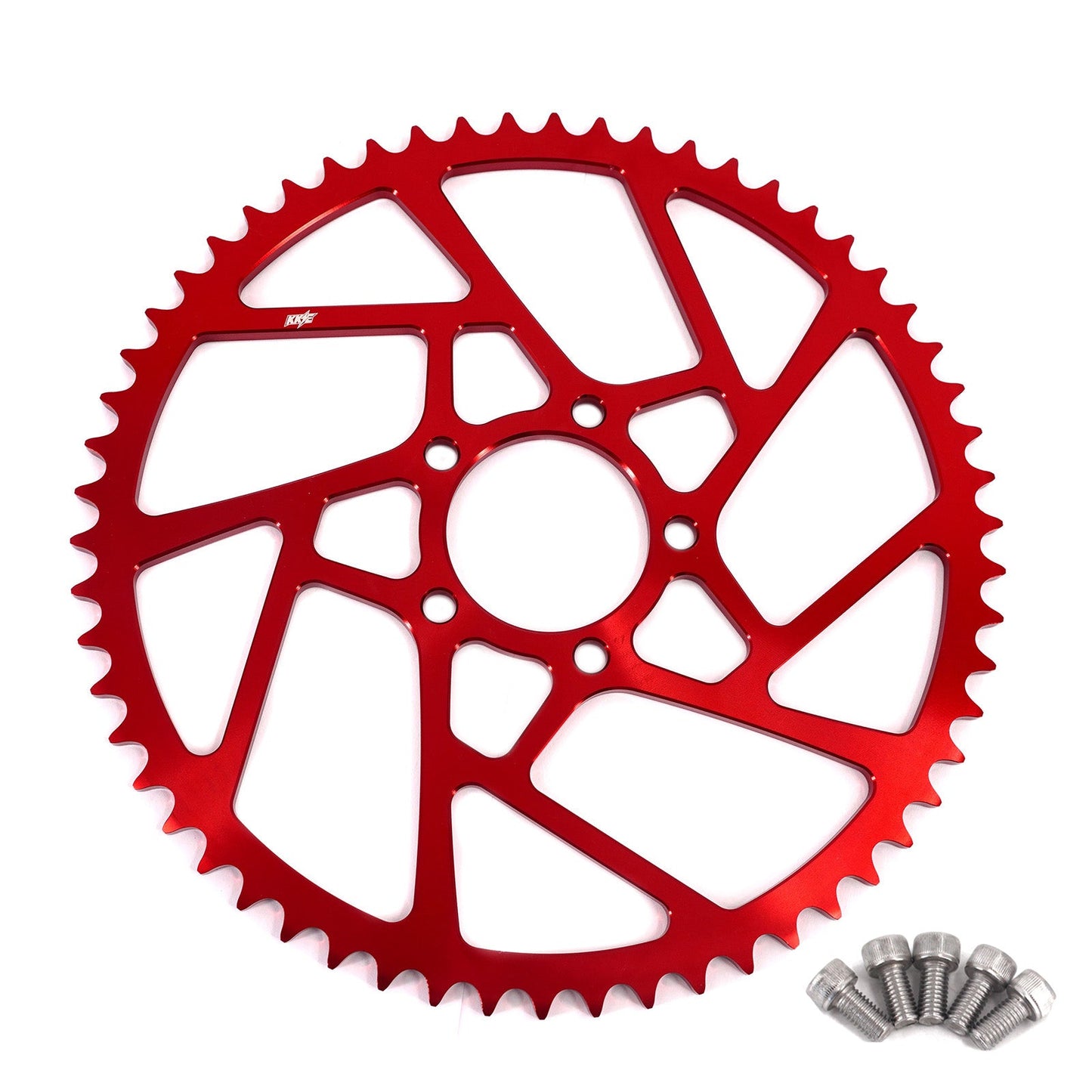 KKE Racing 54T aluminum rear sprocket for SurRon Light Bee-X, Rawrr Mantis, Mantis X, and E-Ride Pro SS e-motor bikes.