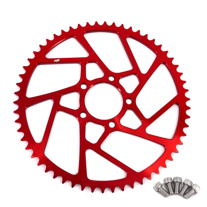 KKE Racing 54T aluminum rear sprocket for SurRon Light Bee-X, Rawrr Mantis, Mantis X, and E-Ride Pro SS e-motor bikes.