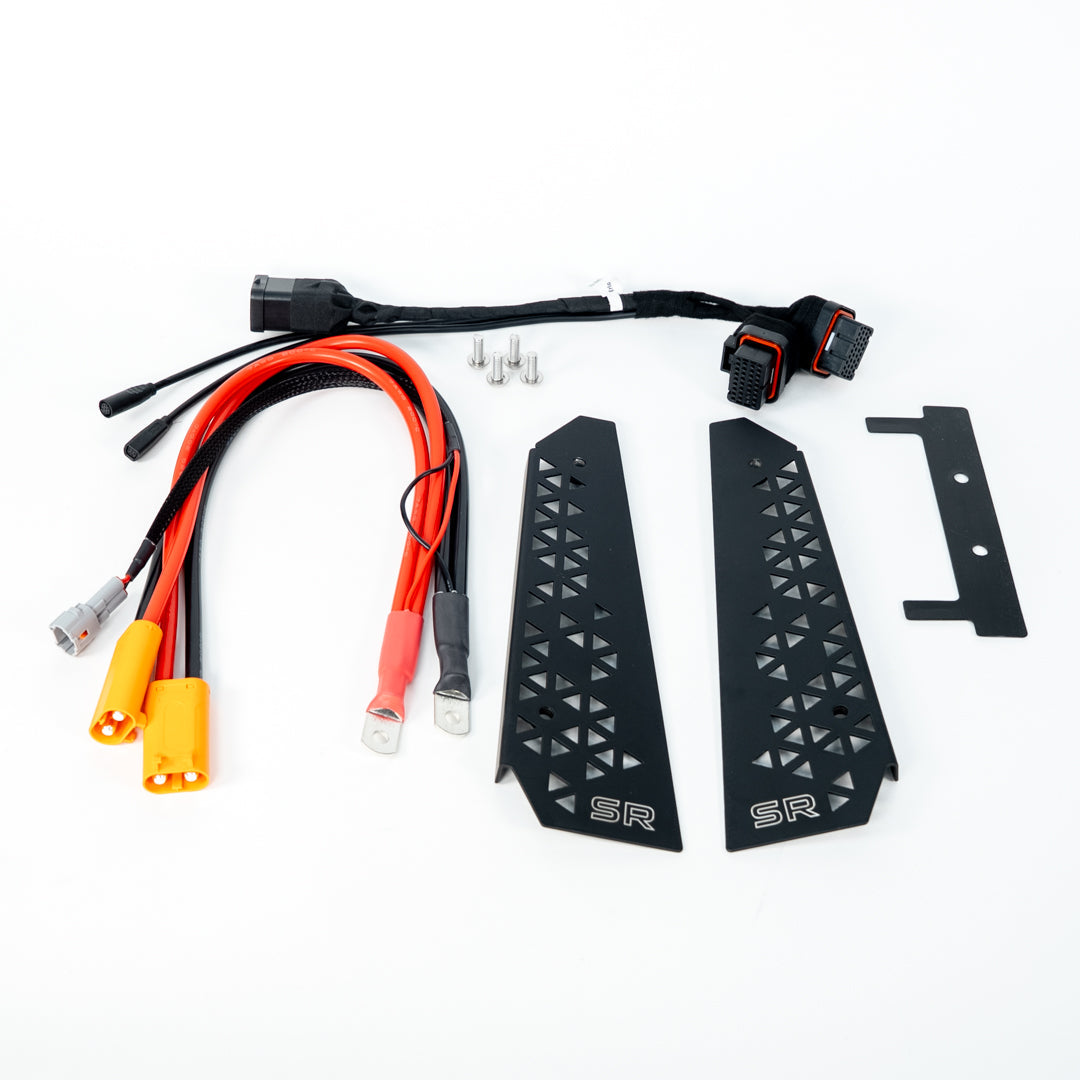 EBMX X-9000-V3 E-Ride Pro SR harness and controller mounting kit by Charged Powersports, shown with controller and mounting hardware.