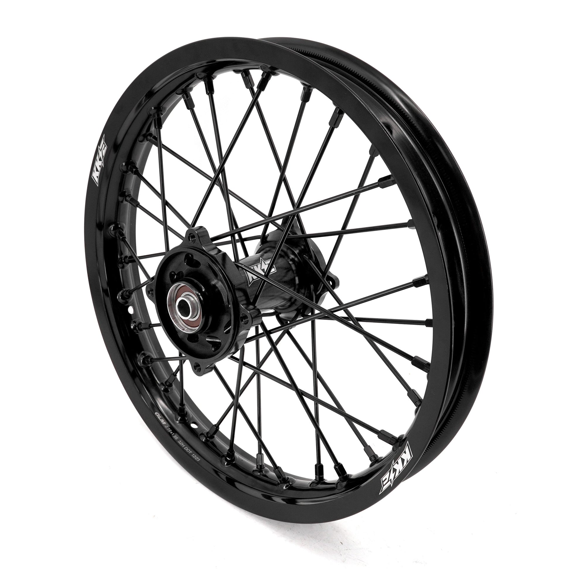 KKE 19 & 16 Spoked Kid's Wheels Rims Set for Kawasaki KX80 KX85 KX100 All Black - Howling Moto