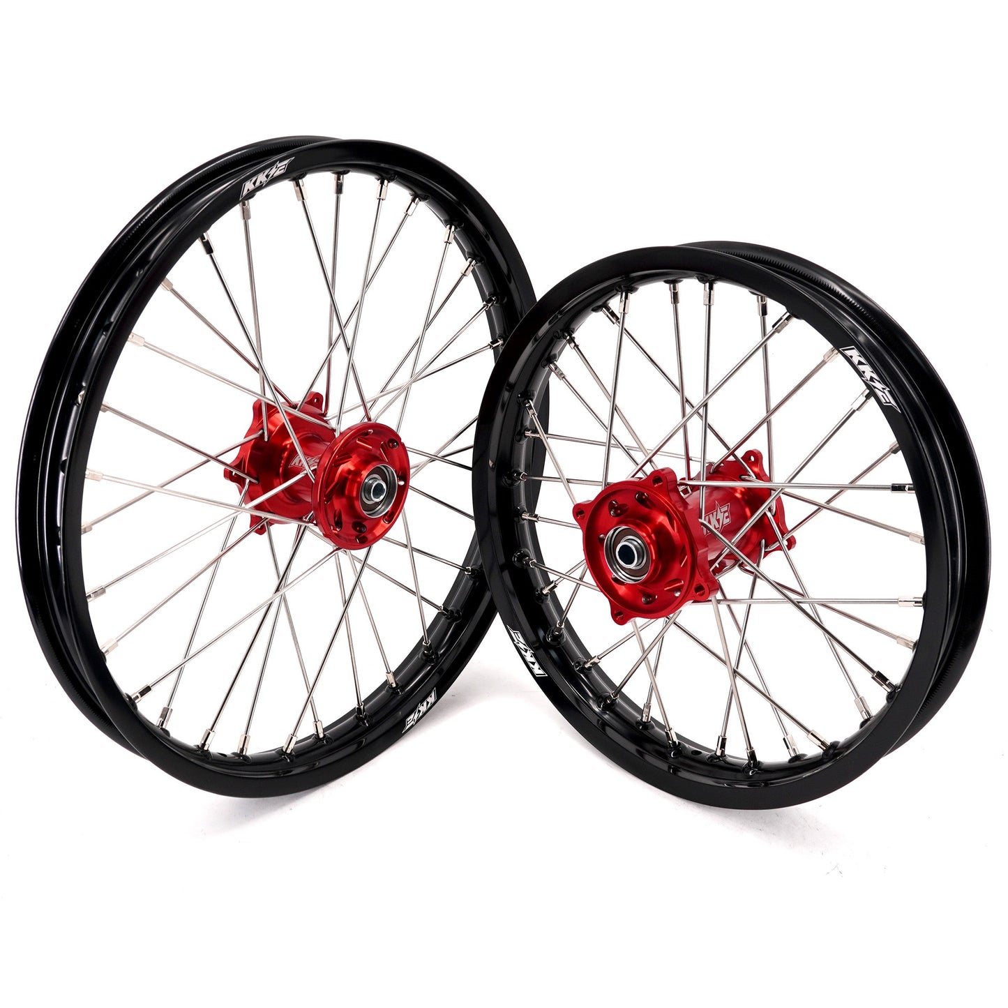 KKE 19 & 16 Spoked Kid's Wheels Rims Set for Kawasaki KX80 KX85 KX100 Red Hubs - Howling Moto