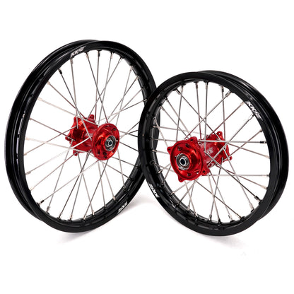 KKE 19 & 16 Spoked Kid's Wheels Rims Set for Kawasaki KX80 KX85 KX100 Red Hubs - Howling Moto