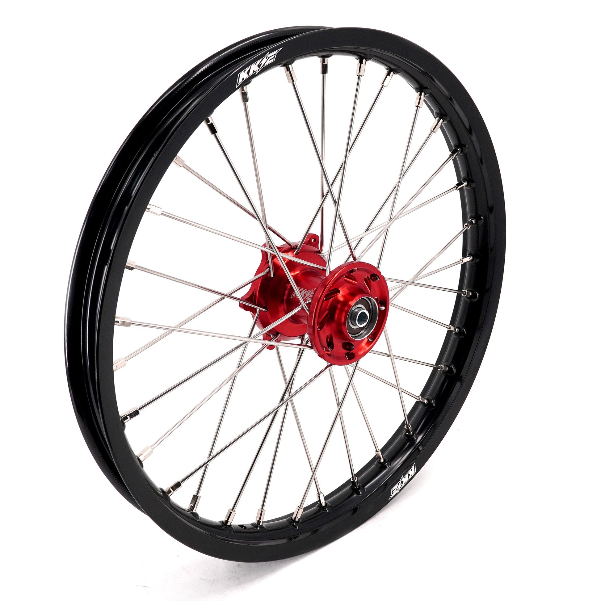 KKE 19 & 16 Spoked Kid's Wheels Rims Set for Kawasaki KX80 KX85 KX100 Red Hubs - Howling Moto
