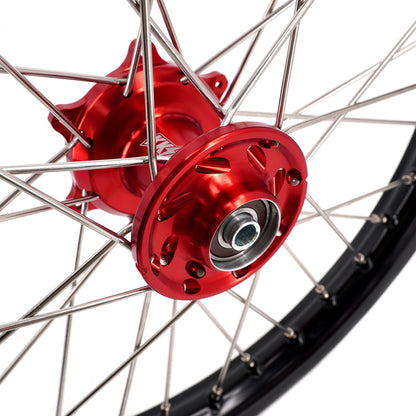 KKE 19 & 16 Spoked Kid's Wheels Rims Set for Kawasaki KX80 KX85 KX100 Red Hubs - Howling Moto