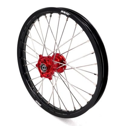 KKE 19 & 16 Spoked Kid's Wheels Rims Set for Kawasaki KX80 KX85 KX100 Red Hubs - Howling Moto