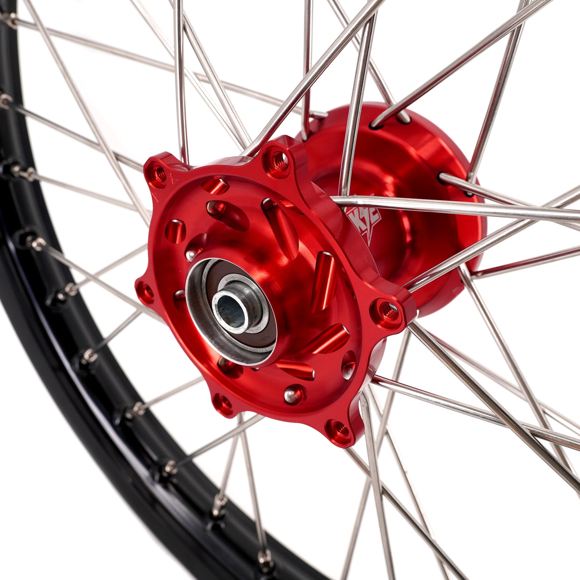 KKE 19 & 16 Spoked Kid's Wheels Rims Set for Kawasaki KX80 KX85 KX100 Red Hubs - Howling Moto