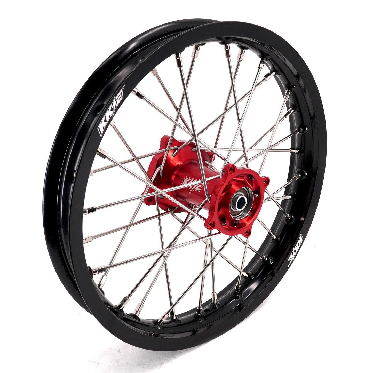 KKE 19 & 16 Spoked Kid's Wheels Rims Set for Kawasaki KX80 KX85 KX100 Red Hubs - Howling Moto