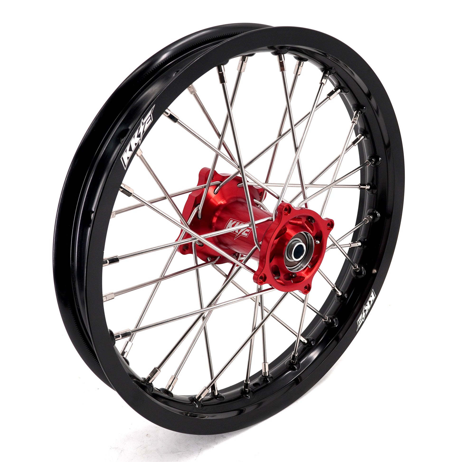 KKE 19 & 16 Spoked Kid's Wheels Rims Set for Kawasaki KX80 KX85 KX100 Red Hubs - Howling Moto