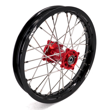 KKE 19 & 16 Spoked Kid's Wheels Rims Set for Kawasaki KX80 KX85 KX100 Red Hubs - Howling Moto