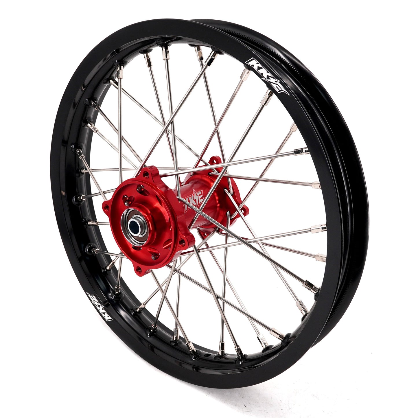 KKE 19 & 16 Spoked Kid's Wheels Rims Set for Kawasaki KX80 KX85 KX100 Red Hubs - Howling Moto