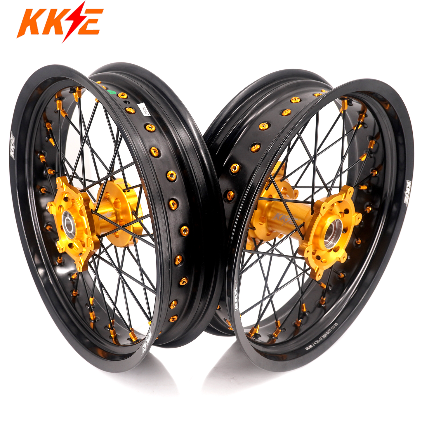 KKE 3.5/4.25 Supermoto Race Wheels For Suzuki RM125 1996-2007 RM250 1996-2008 Gold Nipples - Howling Moto