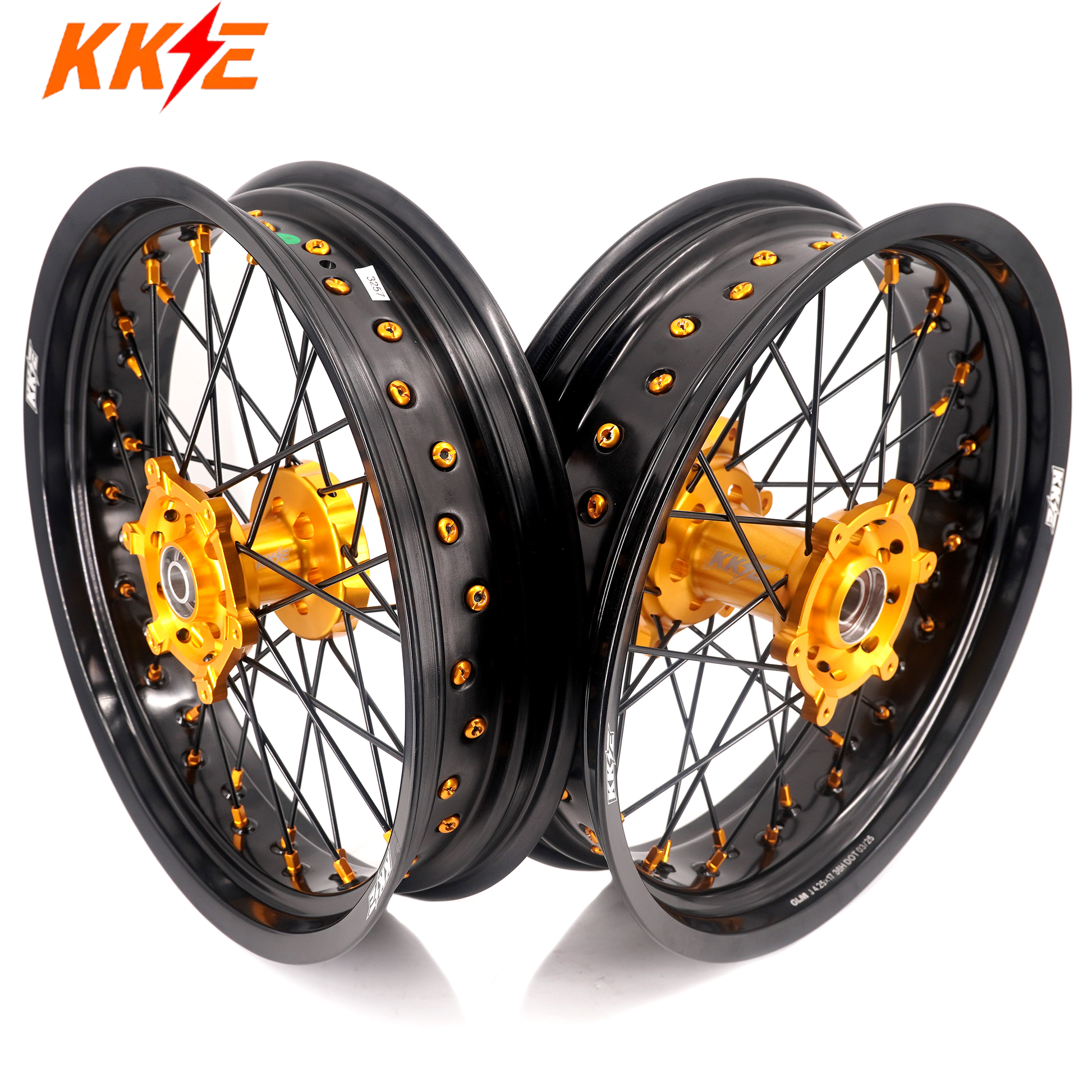 KKE 3.5/4.25 Supermoto Race Wheels For Suzuki RM125 1996-2007 RM250 1996-2008 Gold Nipples - Howling Moto