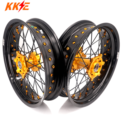 KKE 3.5/4.25 Supermoto Race Wheels For Suzuki RM125 1996-2007 RM250 1996-2008 Gold Nipples - Howling Moto