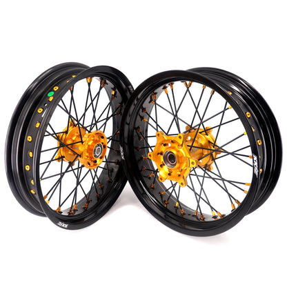 KKE 3.5/4.25 Supermoto Race Wheels For Suzuki RM125 1996-2007 RM250 1996-2008 Gold Nipples - Howling Moto