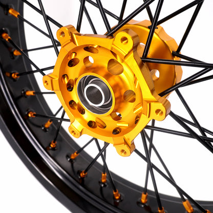 KKE 3.5/4.25 Supermoto Race Wheels For Suzuki RM125 1996-2007 RM250 1996-2008 Gold Nipples - Howling Moto
