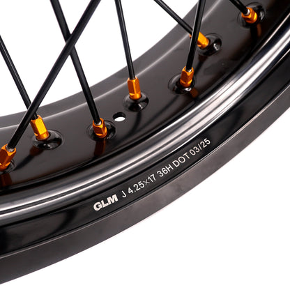 KKE 3.5/4.25 Supermoto Race Wheels For Suzuki RM125 1996-2007 RM250 1996-2008 Gold Nipples - Howling Moto