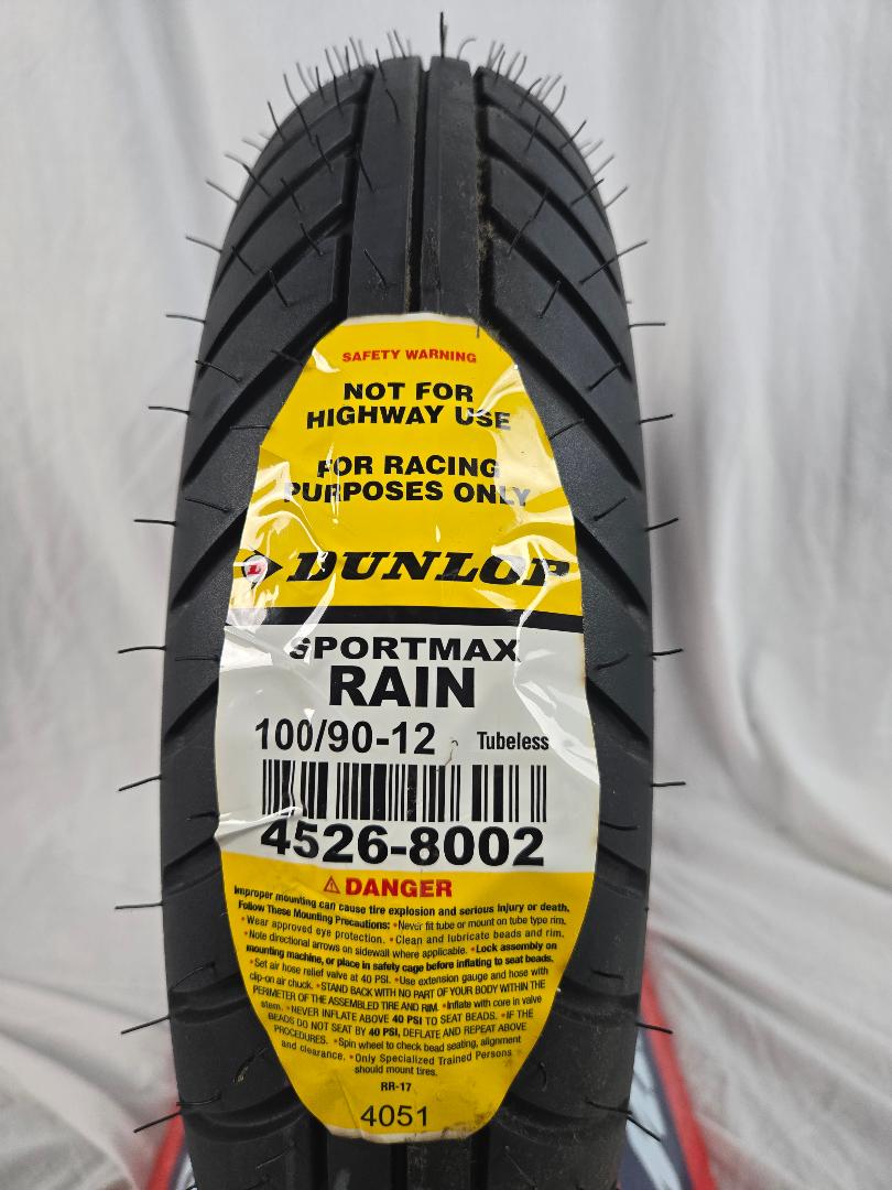 Dunlop Sportmax Rain 100/90-12 front or 120/80-12 rear tubeless tire for RACE USE ONLY - Howling Moto