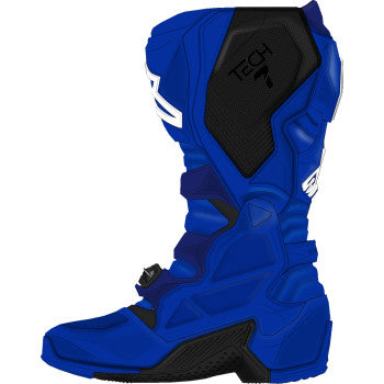 Alpinestars Tech 7 motocross boots in blue, US size 12, with protective features and sturdy construction.