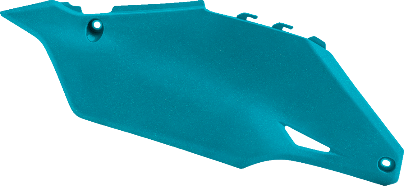 A pair of teal and metallic Acerbis body side panels with black mounting points for motorcycle customization.