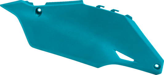 A pair of teal and metallic Acerbis body side panels with black mounting points for motorcycle customization.